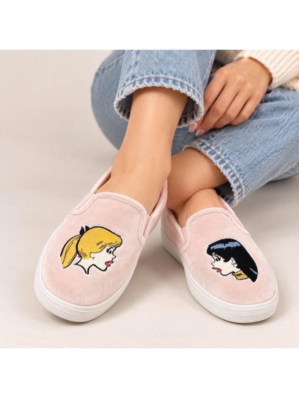 Keds x Betty and Veronica Double Decker Velvet Slip On Sneakers Pink 8.5